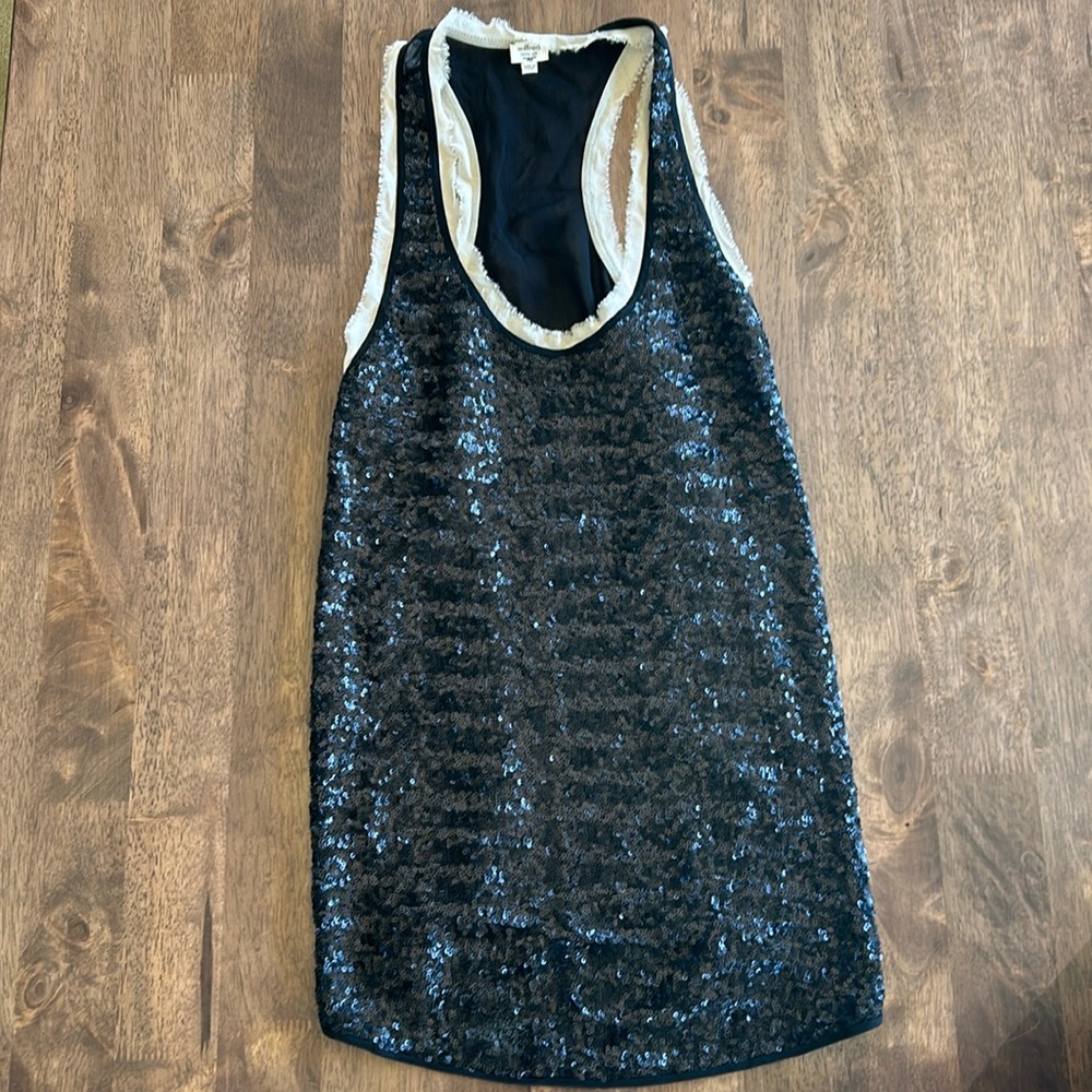 Sequin and silk tank top